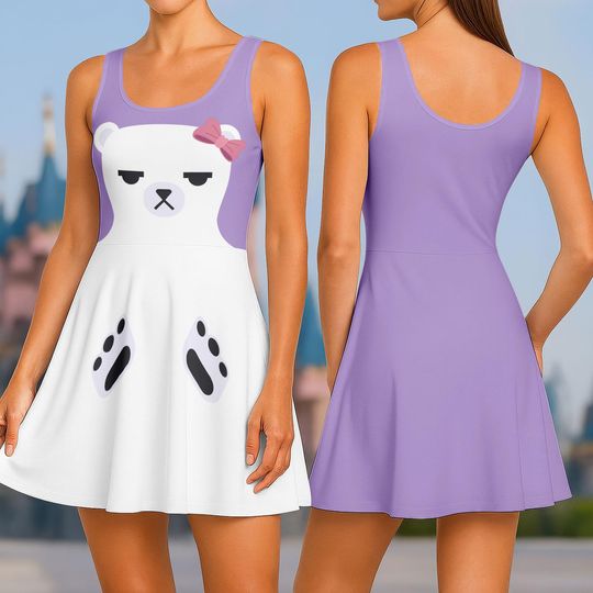 KPop Demon Hunters Mira Purple Bear Skater Dress, Mira Women Dress, Halloween Cosplay Costume, Huntrix Demon Hunters Dress Gift For Her