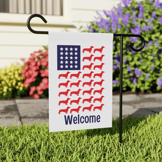 Dachshund Nation Garden Flag, Doxie Dogs Red White Blue American Flag Home Decor Gift, Wiener Dog House Banner, Welcome Flag Outdoor Decor