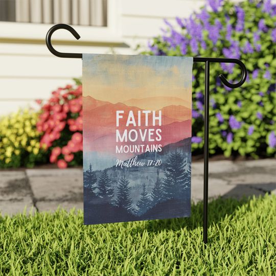 Discover Faith Moves Mountains Garden Flag, Christian Scripture Matthew 17:20 Home Decor Gift, Watercolor House Banner, Welcome Flag Outdoor Decor