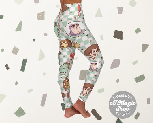 Toy Story Inspired Green Checkered Leggings for Women