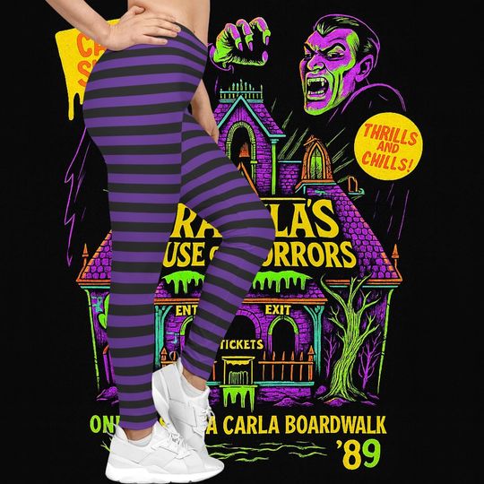 Wicked Stripes Halloween Leggings Purple & Black for Women, Comfortable Yoga Pants, Casual Wear, Workout Leggings, Halloween Fashion