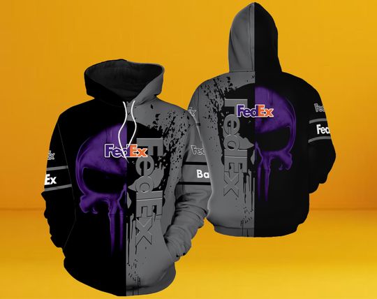 FedEx Skull Black Grey Hoodie 3D For Delivery Driver, FedEx Ground 3D Hoodie, FedEx 3D Hoodie, Halloween Hoodie 3D.
