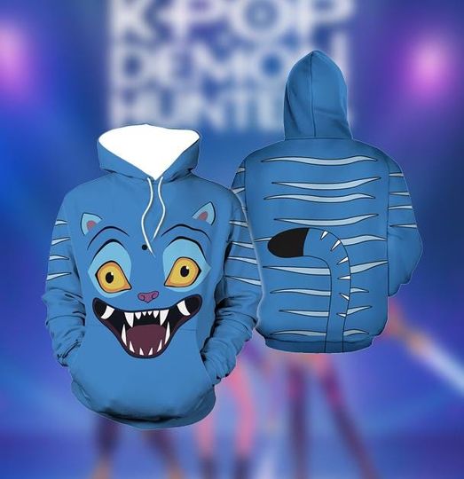 Discover Kpop Demon Hunter 3D Cat Hoodie | Anime Cosplay Sweater | Unisex Blue Streetwear Outfit | Festival fan gift