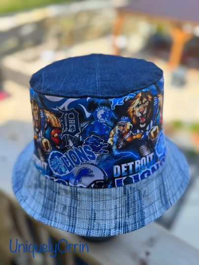 Discover Detroit Football Patchwork Bucket Hat reversible, Gift for Fan