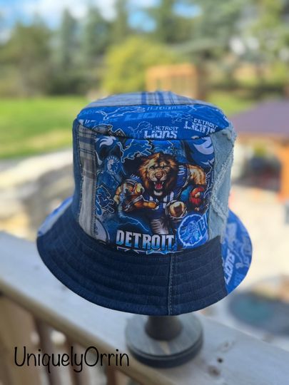 Discover Detroit Football Patchwork Bucket Hat reversible , Gift for Fan
