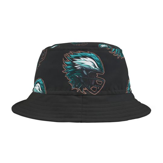Philadelphia Eagles Black Football Helmet Bucket Hat with Graphic, Summer, Beach Days Cover, Sports Fans, Travel Cap Accessories, Sun Hat