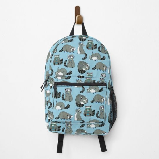 Raccoons - Cute Grey and Blue Cartoon Animal Pattern Backpack