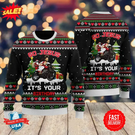 Discover Santa Jesus Ride Motobike Ugly Christmas Sweater S-5XL