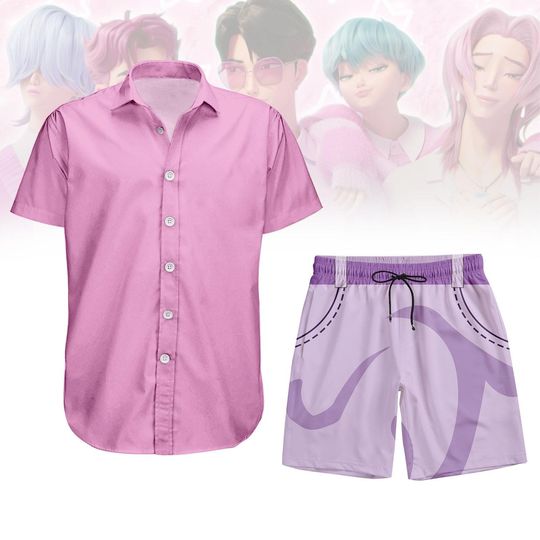 Abby Saja Boys Hawaiian Shirt, Abby Saja Costume Button Shirt, Cosplay Saja Boys Shirt, Kpop Demon Hunters Saja Boys Shorts