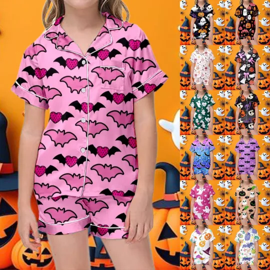 Girls Halloween Outfits Cute Fashion Short Sleeve Shorts Pajama Set For Toddler