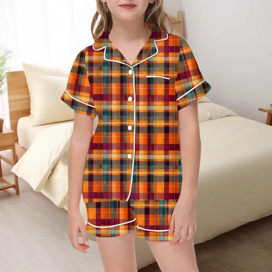 Girls Halloween Pajama Set Cute Button Up Top And Shorts 2 Piece Outfit For