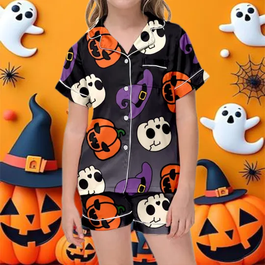 Girls Halloween Outfits Cute Fashion Short Sleeve Shorts Pajama Set For Toddler