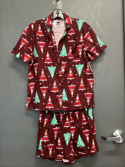 Discover Old Navy NWT Size XS Burgundy 2 Pc. Holiday Print Flannel Pajama Set Top/ Shorts