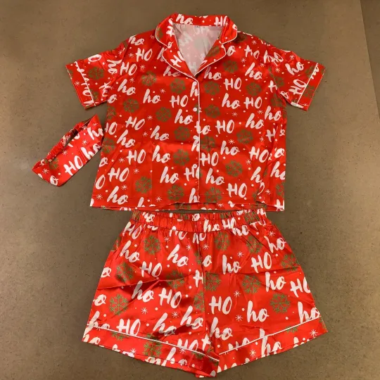 Discover Taylor Me Juniors Size Large Red Ho Ho Ho Holiday Satin 3 Piece Lounge Set NWT