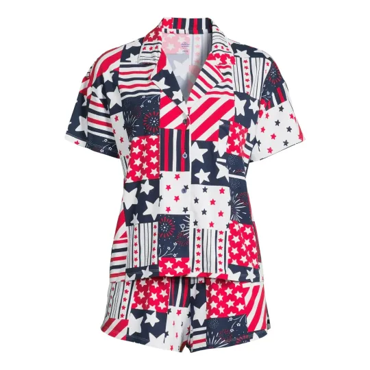 Discover Way to Celebrate Women's SIZE 2X 18W-20W Americana Shorty Pajama Set, 2-Piece,