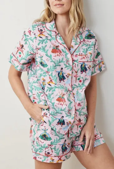 Discover Print Fresh Nutcracker Dreams Pajama Set Short Slv Top Shorts Cotton Boho L Rare