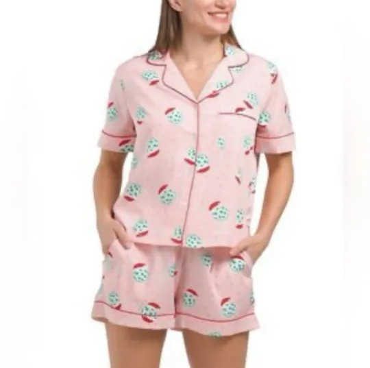 Jingles & Joy Pink Disco Chrostmas Short Sleeve Pajama Set M