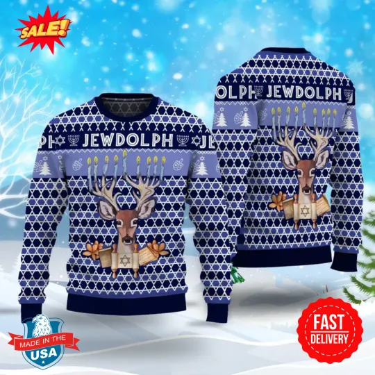 Jewdolph Hanukkah Ugly Christmas Sweater
