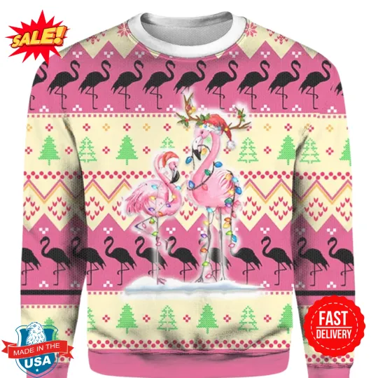 Discover Flamingo Christmas Sweater, Ugly Flamingo Sweatshirt, Holiday 3D Flamingo Sweater