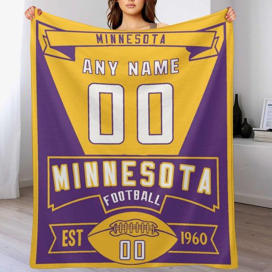 Personalized Minnesota Football Blanket - Custom Name & Number, Soft Flannel Throw Blanket for Sports Fans, Gifts for Men Women Youth