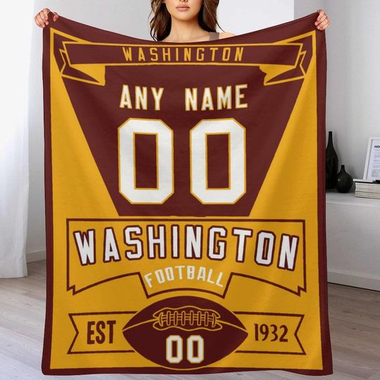 Custom Football Team Flannel Blanket Washington Football Throw Blanket  - Custom Name and Number - Ideal Gifts for Kids and Adults