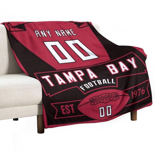Discover Tampa Bay Personalized Football Blanket - Custom Name and Number Flannel Throw Blanket, Perfect Gift for Kids, Adults, and Sports Fans