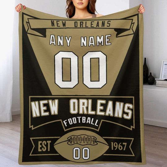 Discover Custom New Orleans Flannel Blanket - Personalized Football Throw Blanket with Name Number, Holiday Gifts for Football Fans, Kids & Adults