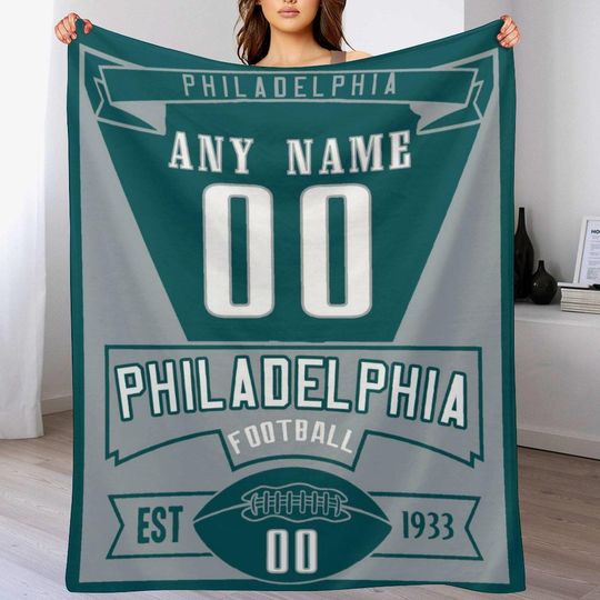 Personalized Philadelphia Football Throw Blanket with Name and Number - Gifts for Fans, Bedroom Living Room Decor, Football Team Blanket