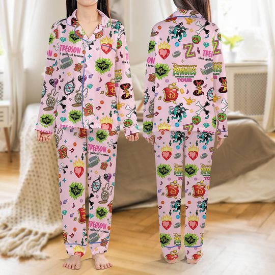 Descendants Zombies World Tour Heart 3 Pajamas Set DisneyChannel The Rise Of Red Sleepwear, Music Concert Pjm, Festival Sleeping Pants