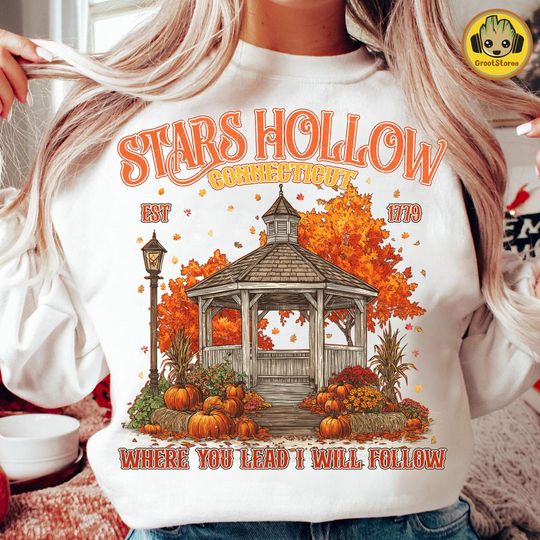 Retro Stars Hollow Fall Sweatshirt Design, Pumpkin Season and Autumn Coffee Graphic