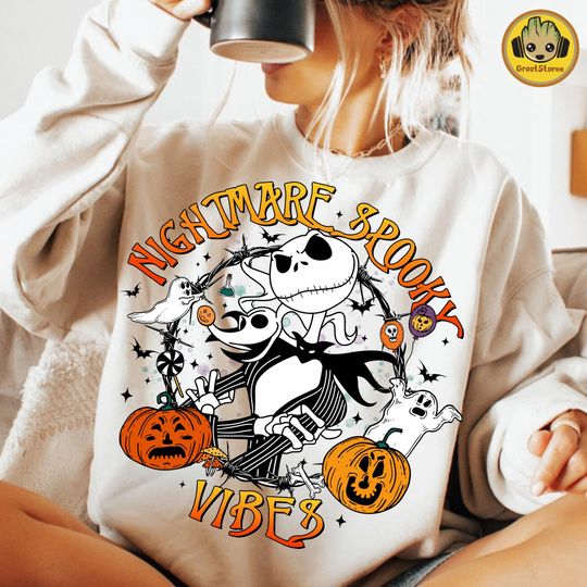Discover Retro Halloween Cartoon Ghost Sweatshirt, Spooky Vibes Halloween
