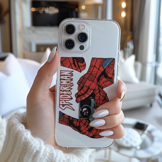 Marvel Super Hero Spider Man Take A Photo Poster Funny Famous Cartoon Characters Figure Phone Case