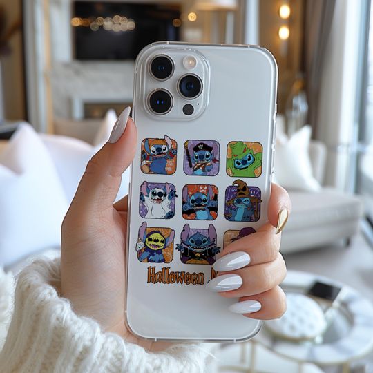 Disney Stitch Halloween Moods Poster Funny Famous Cartoon Character Figure Phone Case