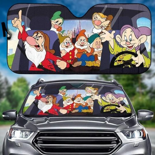 Snow White And The Seven Dwarfs Driving Car Sun Shade