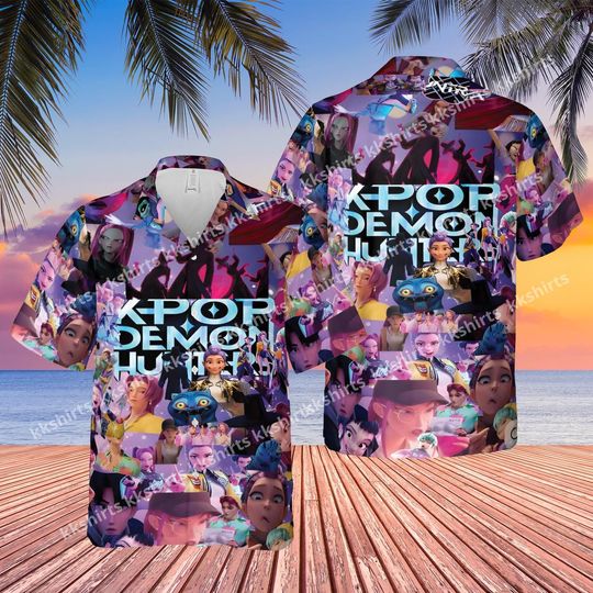 Discover Kpop Demon Hunter Hawaiian Shirt Shorts, Kpop Demon Hunters Button Shirt, Kpop Movie Fan Hawaiian Shorts, Kpop Demon Hunters Shirt
