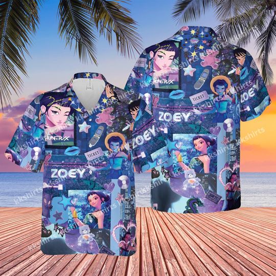 Discover Zoey Kpop Demon Hunter Hawaiian Shirt Shorts, Kpop Demon Hunters Button Shirt, Kpop Movie Fan Hawaiian Shorts, Kpop Demon Hunters Zoey Shirt