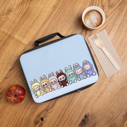 Blue Labubu Kids Lunch Bag, Insulated School Tote with Animal Theme