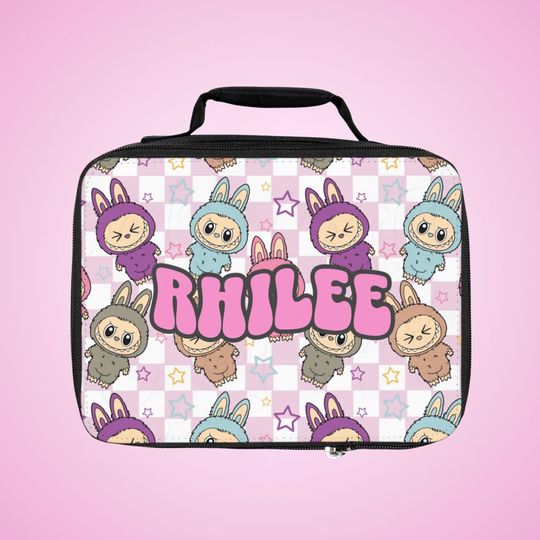 Personalized Labubu Lunch Bag for Girls, Insulated School Lunch Box, Custom Name Girl Lunch Bag