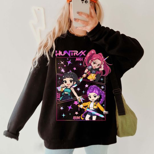 Discover Kpop Demon Hunters Sweatshirt, Demon Hunter Merch, Anime Hoodie, Back to School Gift, Halloween Sweatshirt, Huntrix Birthday, Derpy Hoodie