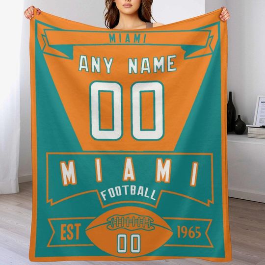 Discover Personalized Football Throw Blanket, Miami Flannel Blankets for Kids Adults - Football Gifts for Teens - Can Cutom Name Number