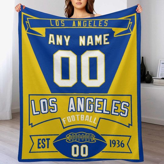 Discover Custom Football Blanket Los Angeles Personalized Flannel Throw Blanket with Name Number Football Fans Gift for Men Women Boy Girls