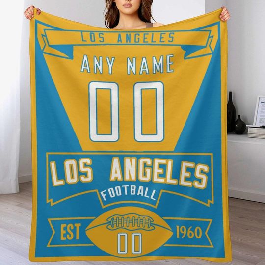 Discover Los Angeles Custom Football Blankets with Name Number Football City Flannel Throw Blanket Sports Game Decor Gifts of Fans Boys Girls
