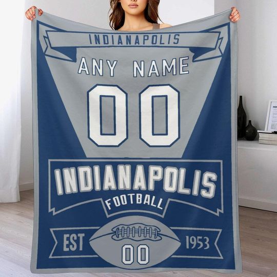 Indianapolis Custom Football Throw Blanket for Kids and Adults | Soft Flannel Blanket Youth Football Players | Personalized Name Number