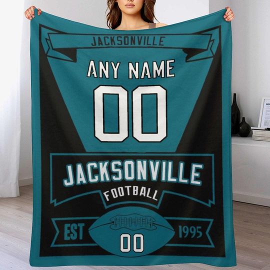Ctusom Jacksonville Blanket Personalized Football Throw Blanket Fans Gifts for Kids Adults Soft Flannel Blankets for Home Bed Travel
