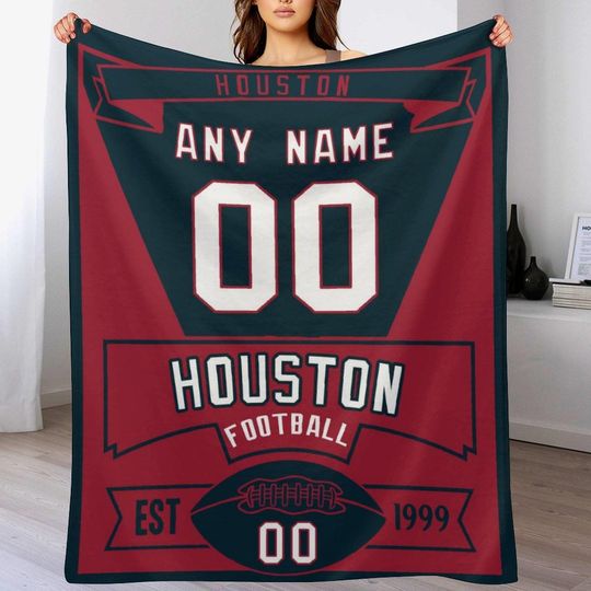 Discover Custom Houston Football Blanket Personalized Flannel Throw Blanket with Name and Number - Gifts for Fans Men Women Youth - Bedroom Decor