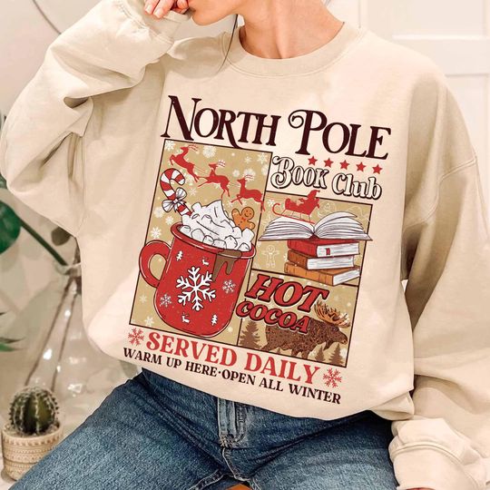 North Pole Book Club Sweatshirt, Bookish Christmas, Book Lover Gift, Christmas Gift, Christmas, Bookish Crewneck, Cozy Holiday