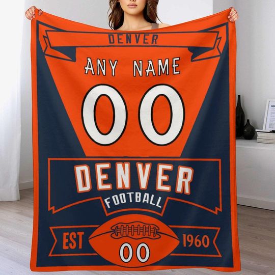 Custom Football Blanket Denver City Flannel Throw Blanket for Kids Adults Football Style Blanket Decor Gifts Decor for Bedroom Living Room