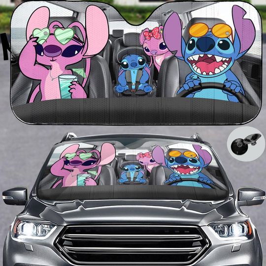 Stitch Angel Car Sunshade, Lilo and Stitch Family Windshield Shade