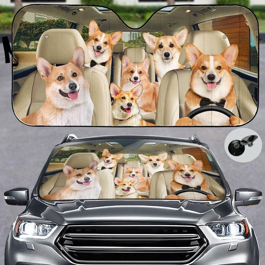 Discover Corgi Car Sunshade, Funny Dog Windshield Cover, Cute Pet Auto Shade for Dog Lovers