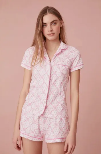 Discover New Roller Rabbit X LoveShackFancy Baby Bow Hearts Polo Shorts Pajama PJ Pink S